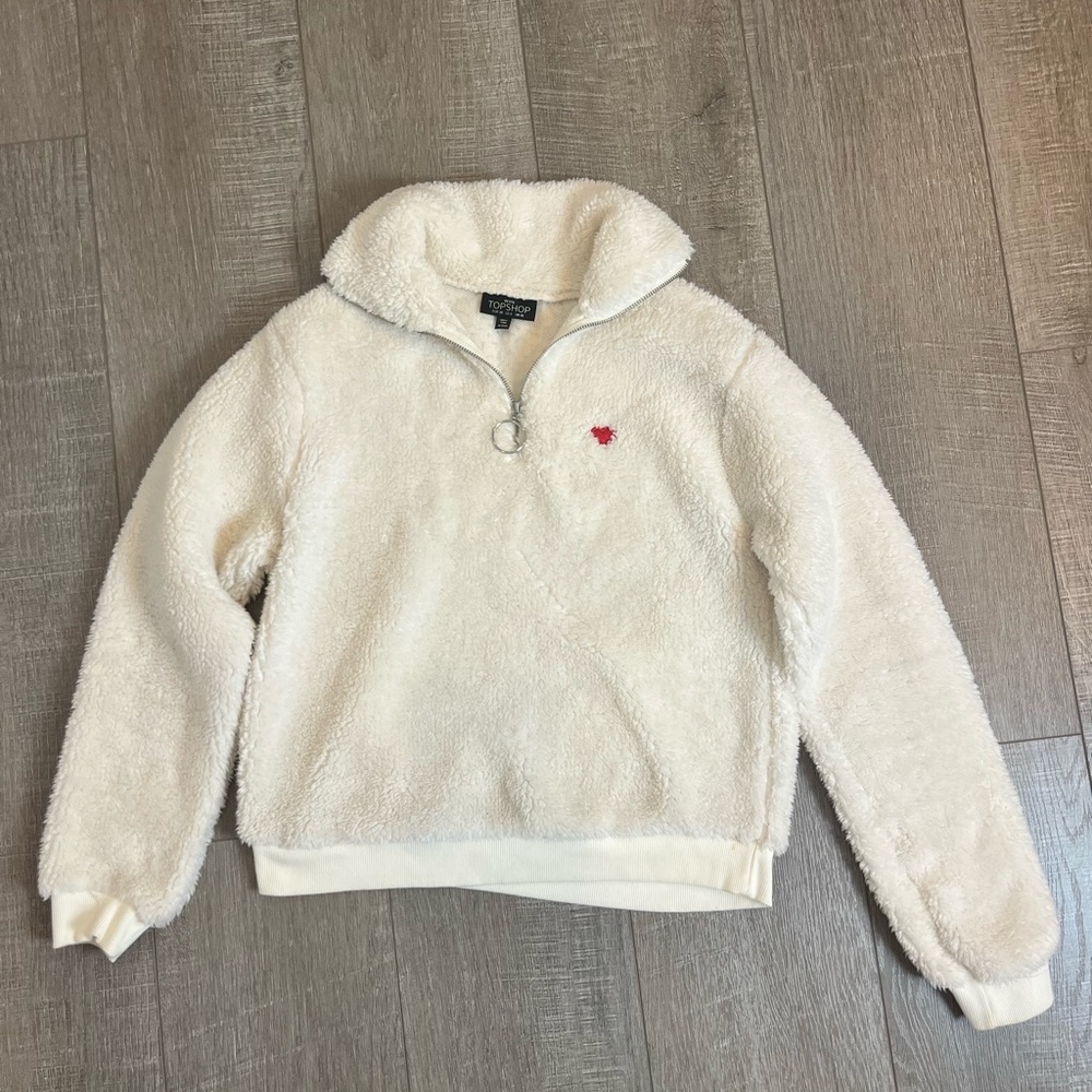 Topshop Cream Fleece Zip-Up Jacket